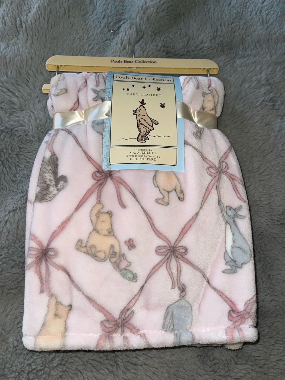 Winnie The Pooh Bear Collection Plush blanket PINK BOWS Baby Shower Piglet NEW
